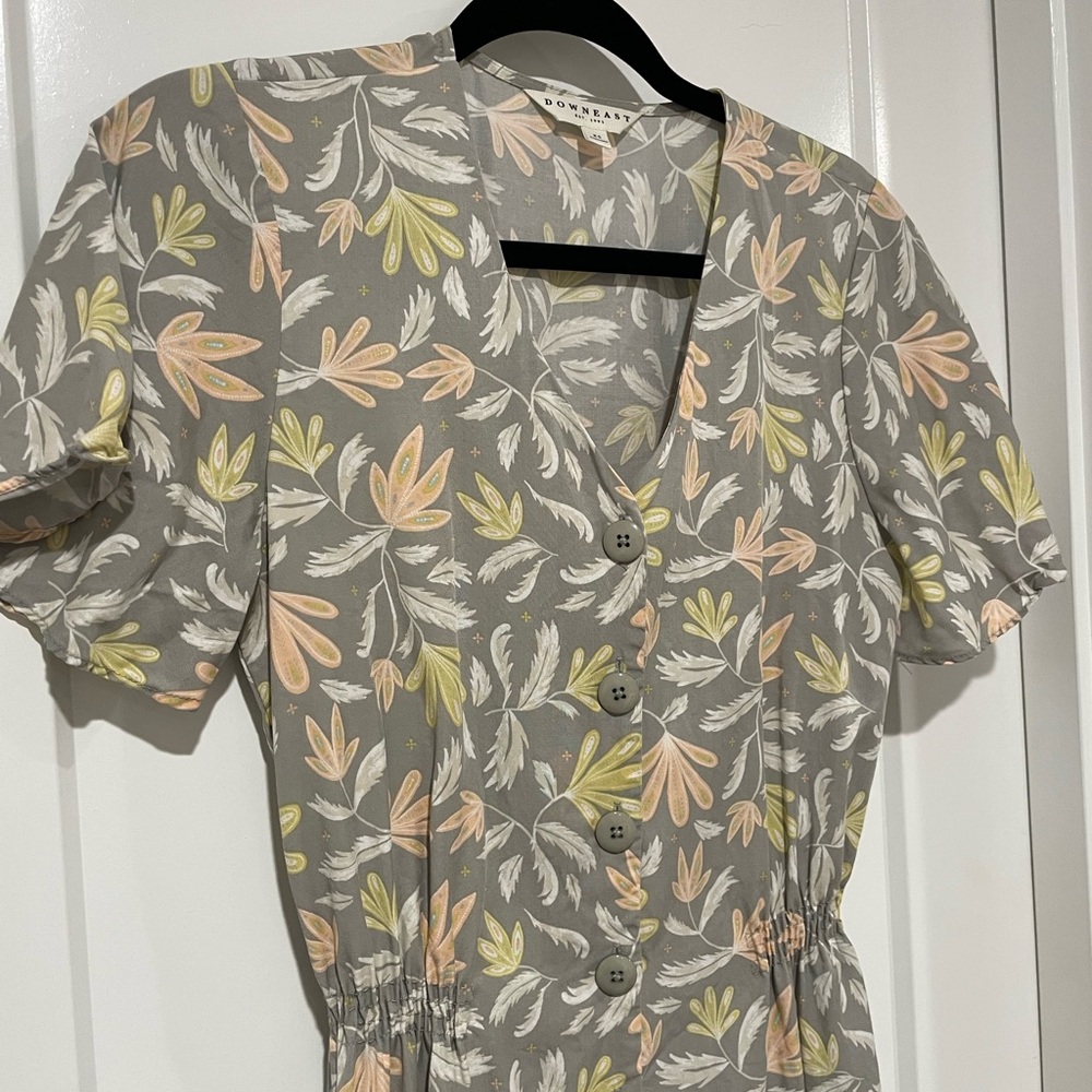 DownEast Pastel Floral V-Neck button front dress